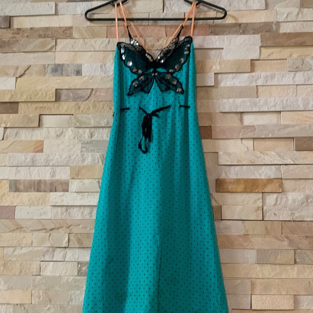 Vintage Y2K 90’s Green Babydoll Embroidered Butterfly Dress